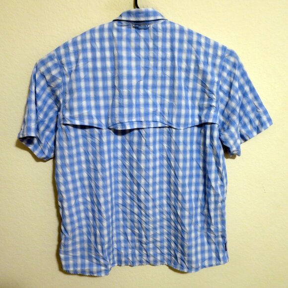 Simms Shirt Mens 2XL Short Sleeve Snap Button Vented Fishing Blue White Striped - Picture 5 of 7